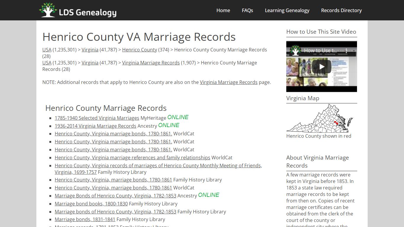 Henrico County VA Marriage Records - LDS Genealogy